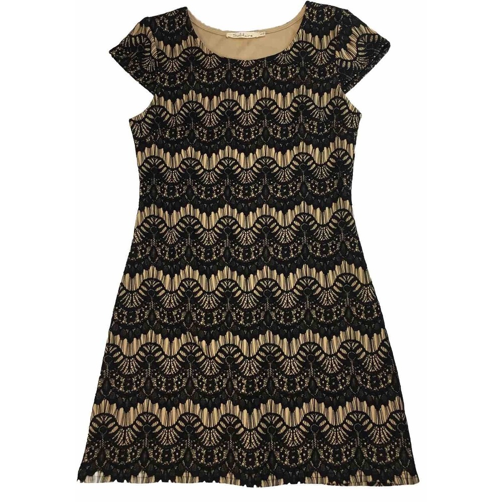 Solitare Womens Dress‎ Black Lace cap sleeves Lined Party Funeral Wedding Short